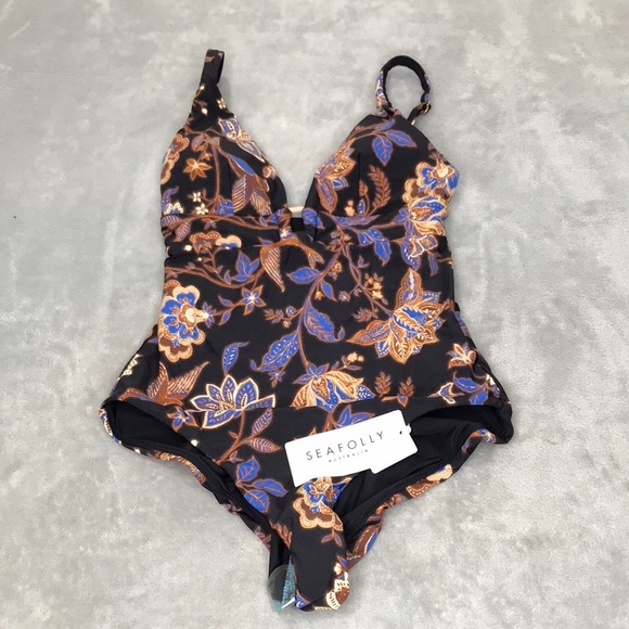 Seafolly Silk Road One Piece Swimsuit in Black Size 4 New - Picture 1 of 7